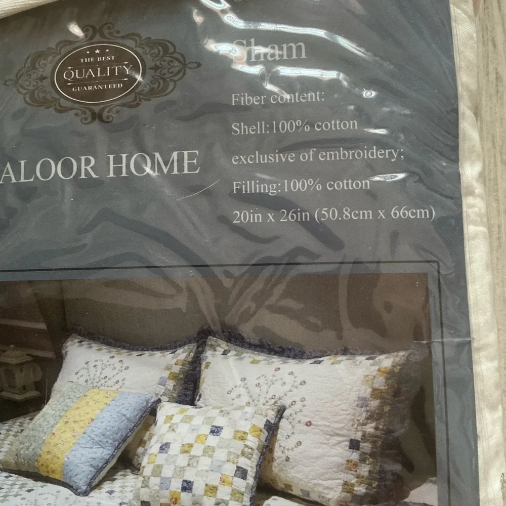 Vtg cottagecore Aloor home quilted standard pillow sham with flower embroidered